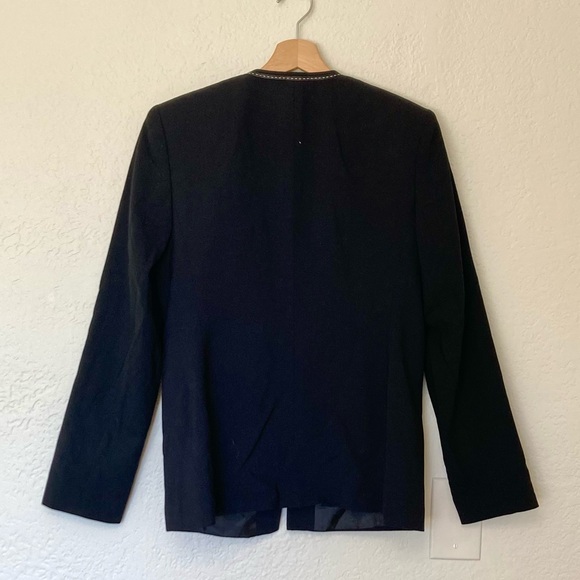 Oscar by Oscar De La Renta Black Blazer Jacket with Leather Trim, Size 4 - Picture 3 of 5
